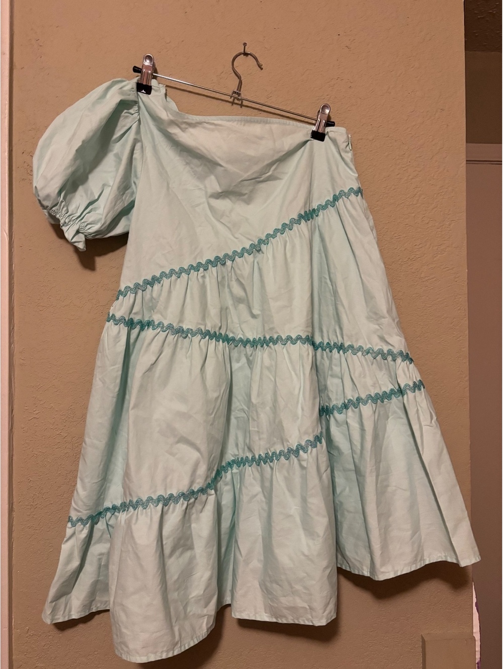 Fantastic Fawn Light Blue One-Shoulder Ruffle Dress with Puff Sleeve